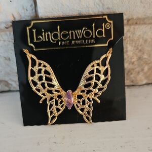 Lindenwold Filigree Rolled Gold Electroplated Butterfly Necklace